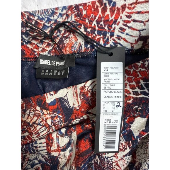Isabel De Pedro Womens Abstract Print Classic Pencil Skirt Size 2 Navy New $398 - Picture 3 of 8